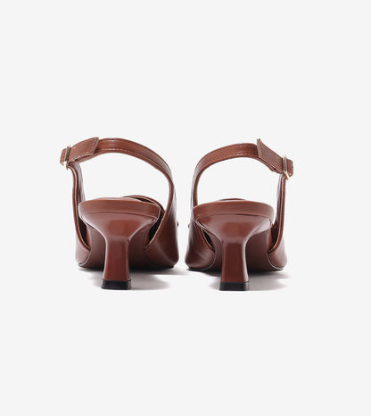 Saddle Strap Slingback Heels - Tan