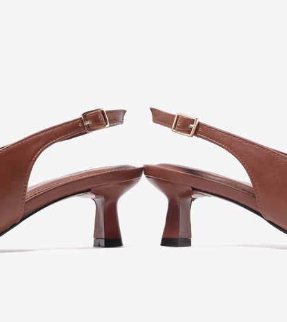Saddle Strap Slingback Heels - Tan
