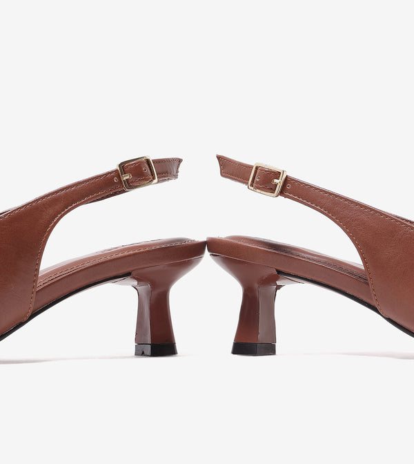 Saddle Strap Slingback Heels - Tan