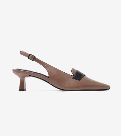 Saddle Strap Slingback Heels - Taupe