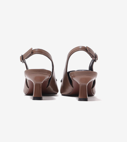 Saddle Strap Slingback Heels - Taupe