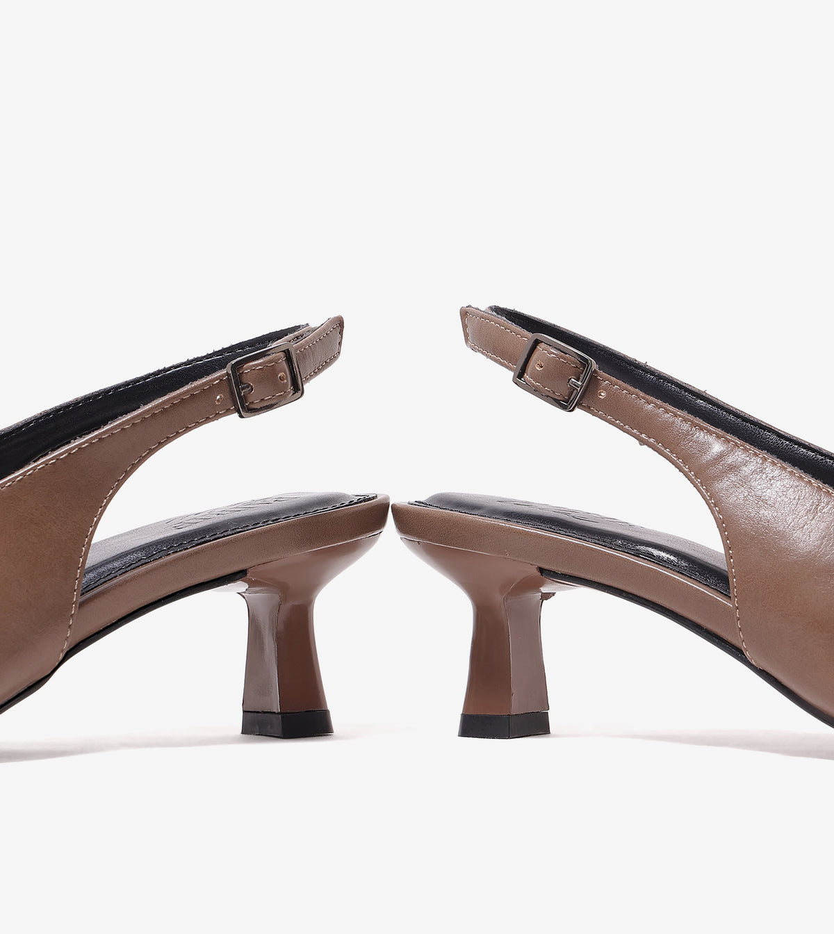 Saddle Strap Slingback Heels - Taupe