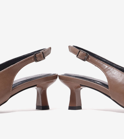 Saddle Strap Slingback Heels - Taupe