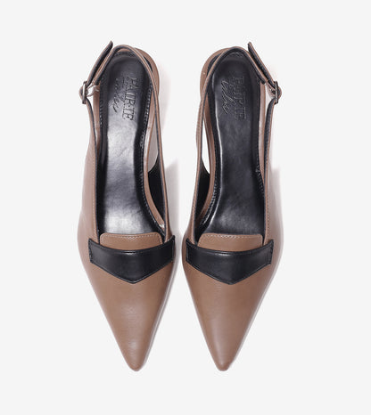 Saddle Strap Slingback Heels - Taupe