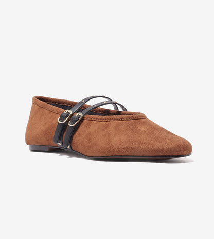 Studded Double-Strap Mary Janes - Tan