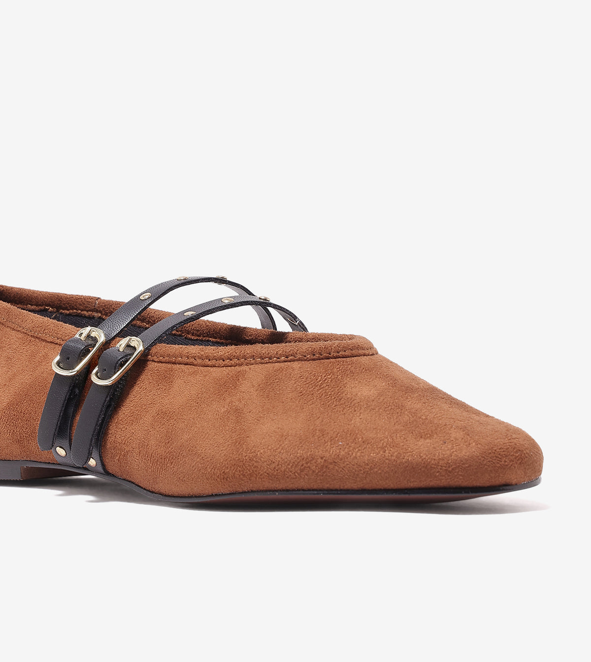 Studded Double-Strap Mary Janes - Tan