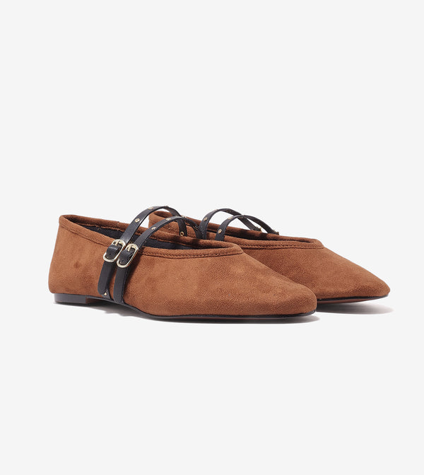 Studded Double-Strap Mary Janes - Tan