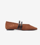 Studded Double-Strap Mary Janes - Tan