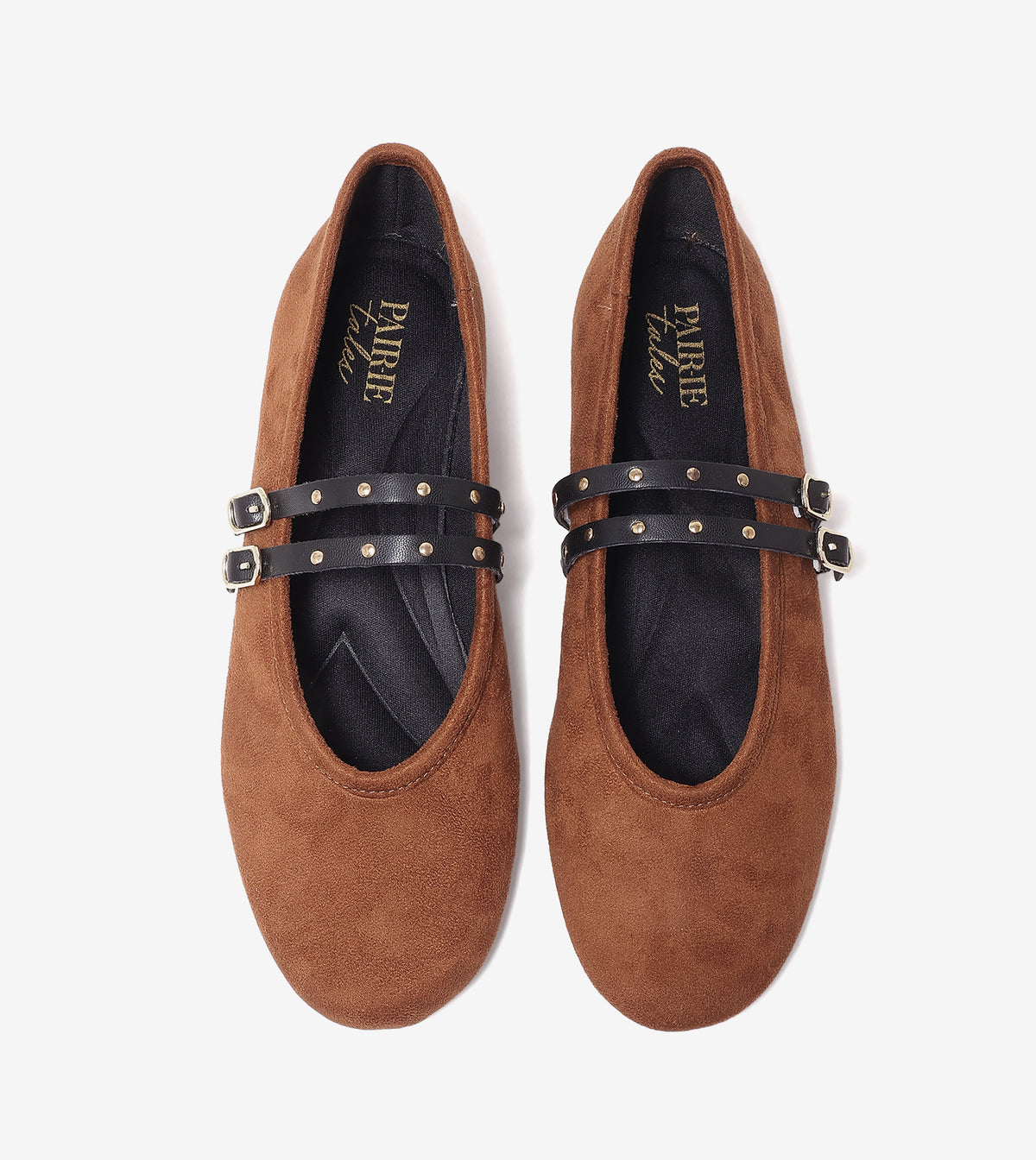 Studded Double-Strap Mary Janes - Tan