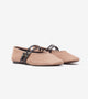 Studded Double-Strap Mary Janes - Beige