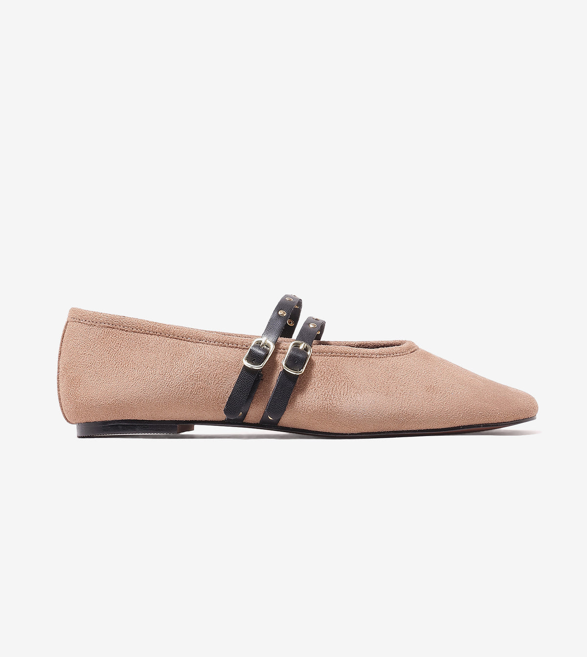 Studded Double-Strap Mary Janes - Beige