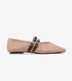 Studded Double-Strap Mary Janes - Beige