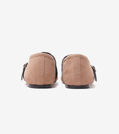 Studded Double-Strap Mary Janes - Beige