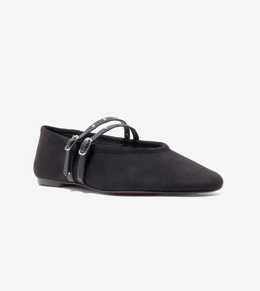 Studded Double-Strap Mary Janes - Black
