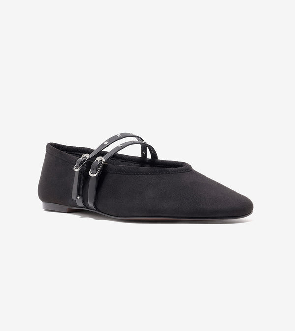 Studded Double-Strap Mary Janes - Black