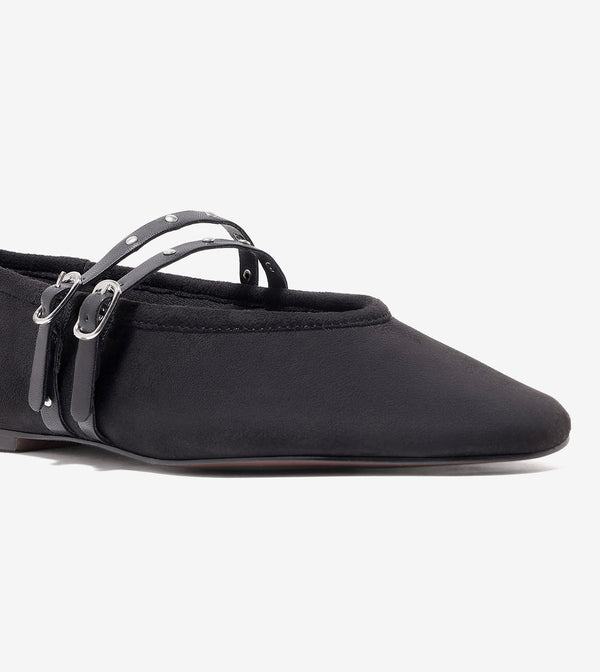 Studded Double-Strap Mary Janes - Black