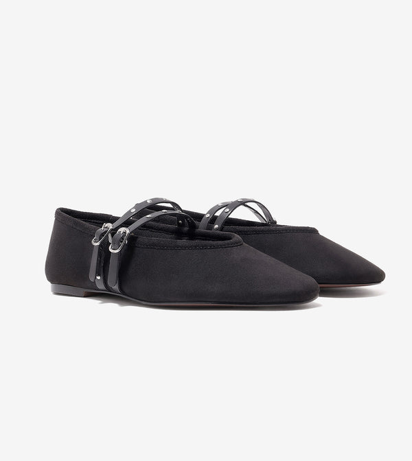 Studded Double-Strap Mary Janes - Black