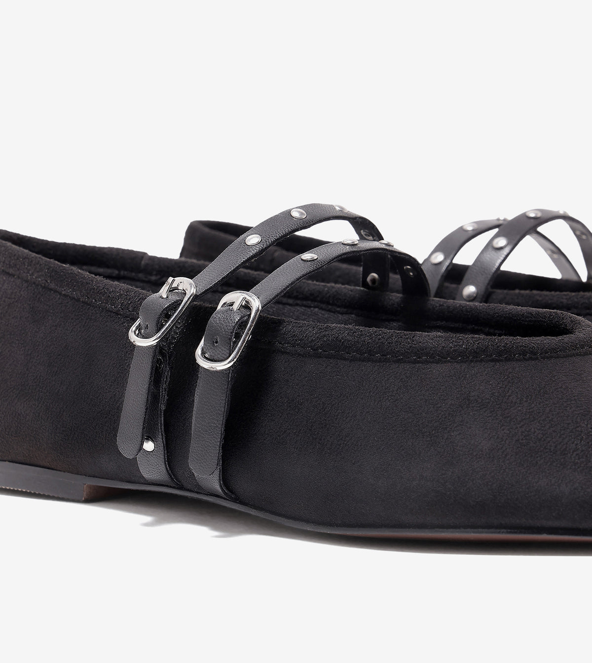 Studded Double-Strap Mary Janes - Black