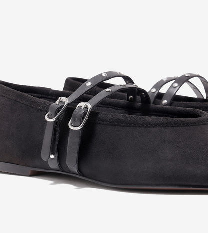Studded Double-Strap Mary Janes - Black