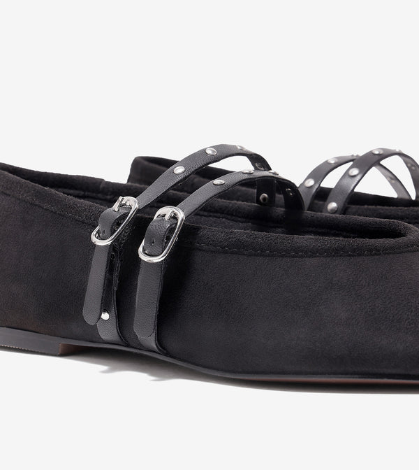 Studded Double-Strap Mary Janes - Black