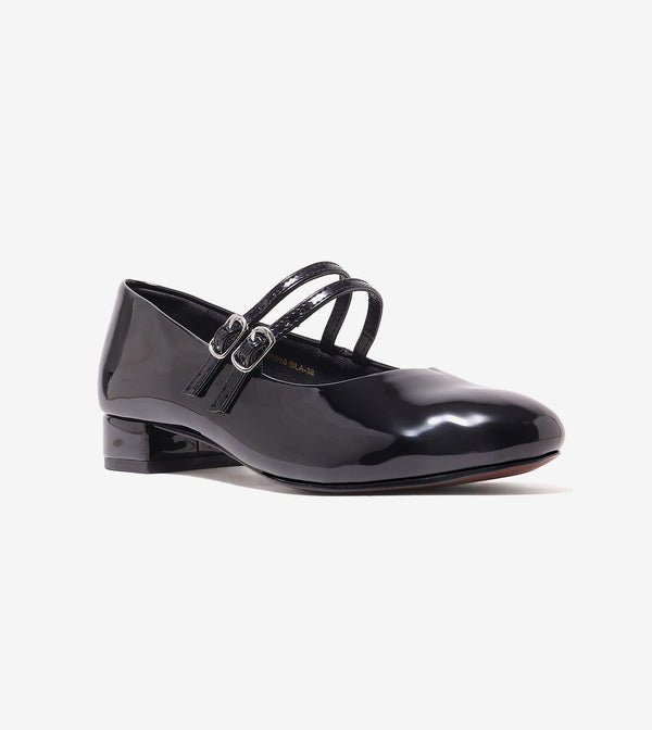 Double-Strap Mary Jane Heels - Black