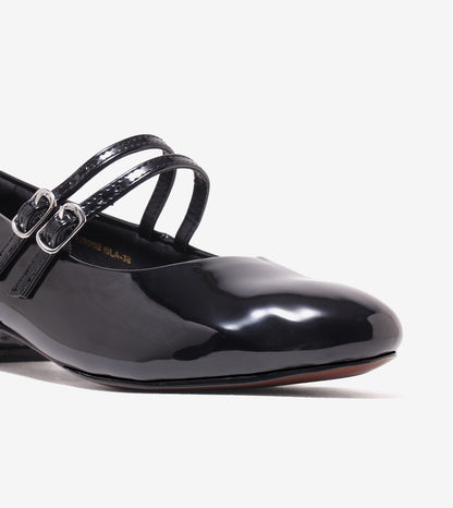 Double-Strap Mary Jane Heels - Black