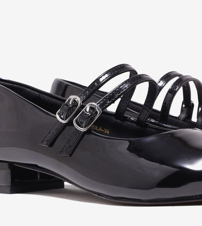Double-Strap Mary Jane Heels - Black