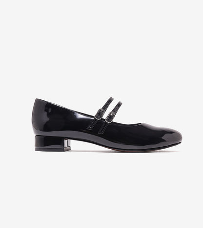 Double-Strap Mary Jane Heels - Black