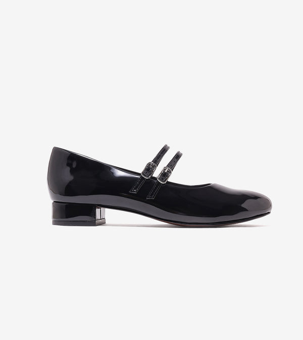 Double-Strap Mary Jane Heels - Black
