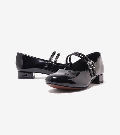 Double-Strap Mary Jane Heels - Black