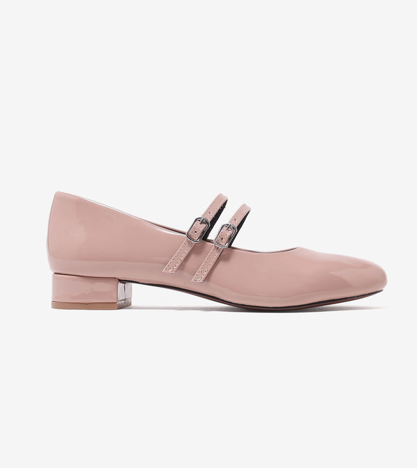 Double-Strap Mary Jane Heels - Nude