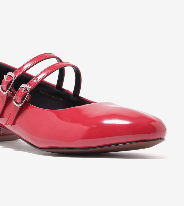 Double-Strap Mary Jane Heels - Red