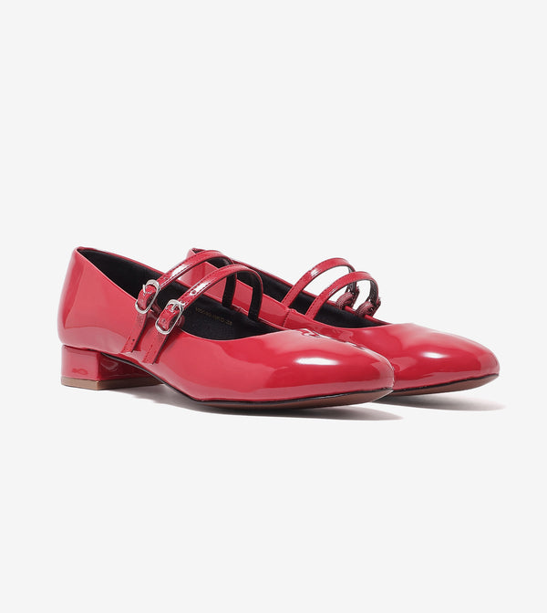 Double-Strap Mary Jane Heels - Red