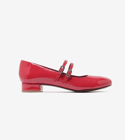 Double-Strap Mary Jane Heels - Red