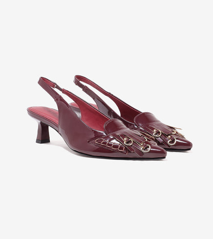 Atelier Fringe Slingback Heels - Wine