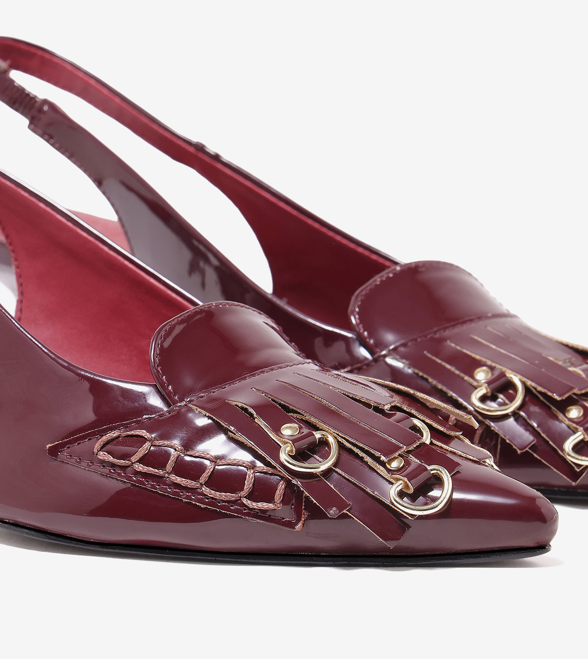 Atelier Fringe Slingback Heels - Wine