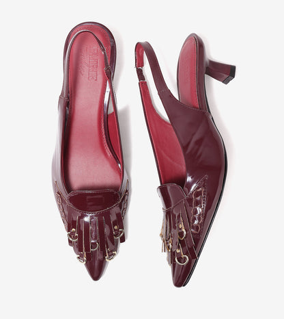 Atelier Fringe Slingback Heels - Wine
