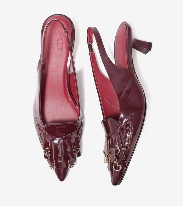 Atelier Fringe Slingback Heels - Wine