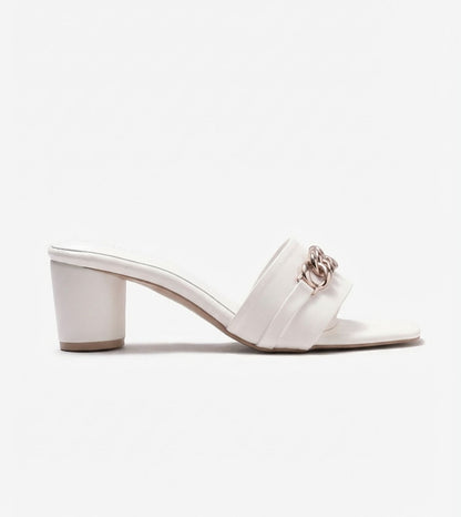 Chain Link Heeled Mules - White