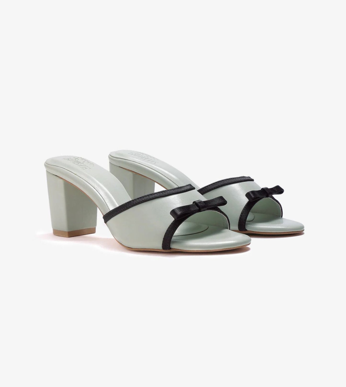 Two Tone Bow Heeled Mules - Green
