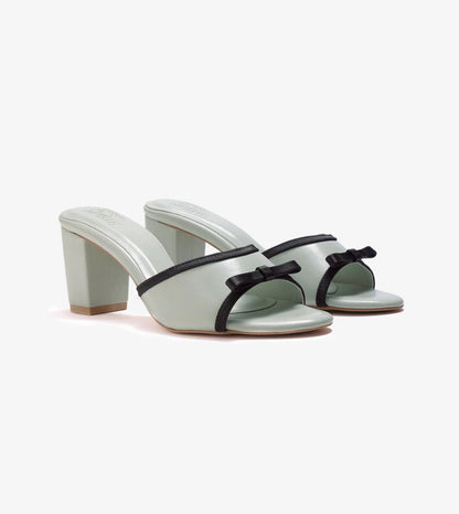 Two Tone Bow Heeled Mules - Green