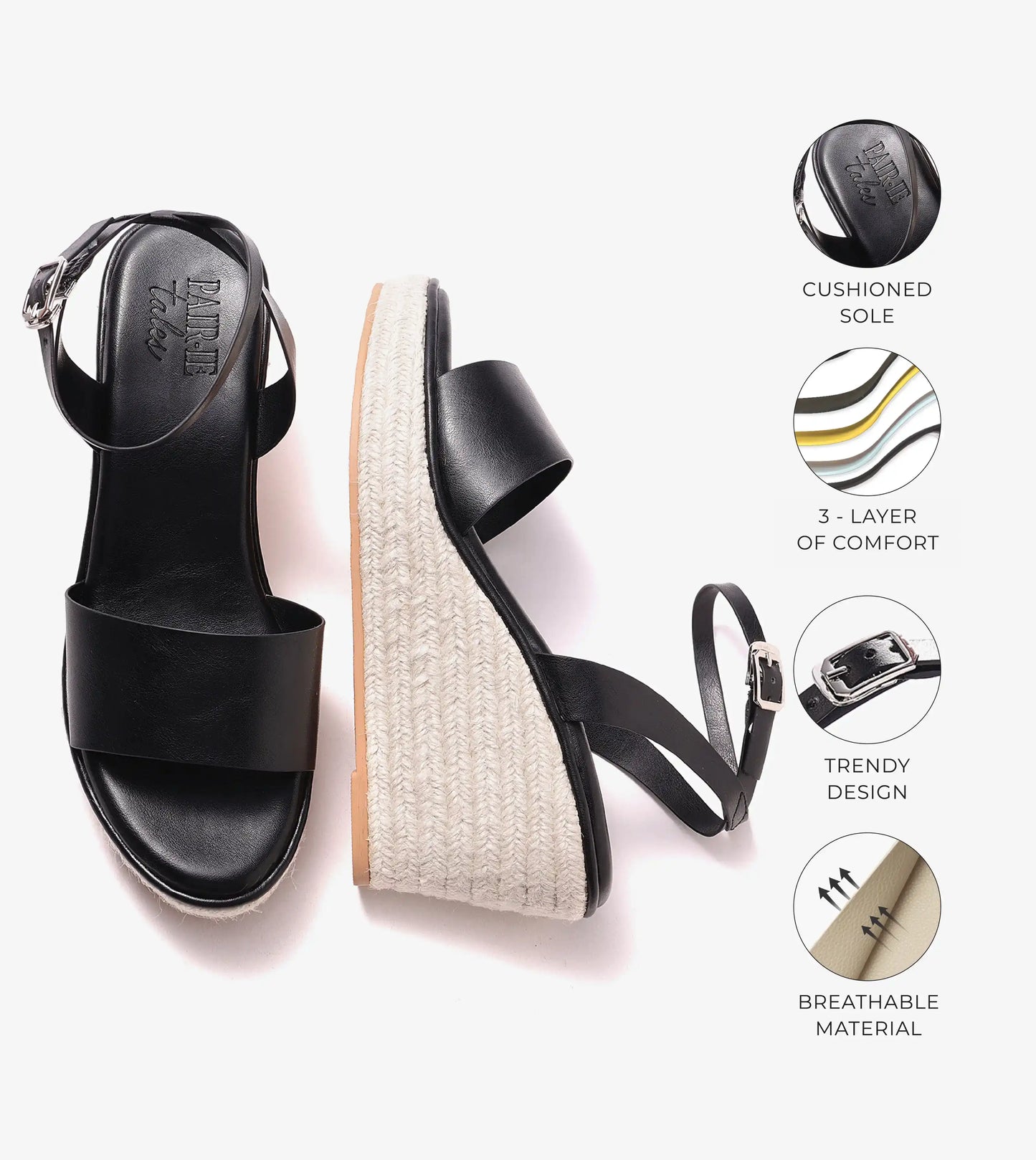 Ankle Strap Espadrille Wedges - Black