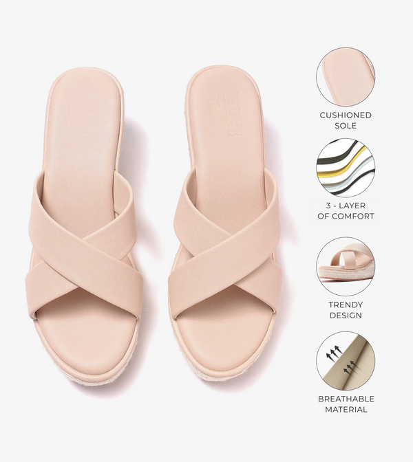 Cross Strap Espadrille Wedges - Cream