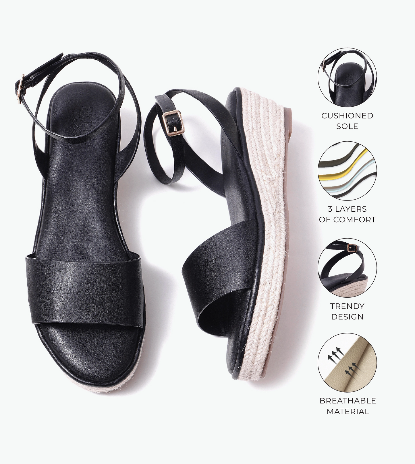 Espadrille Wedges with Ankle Strap - Black