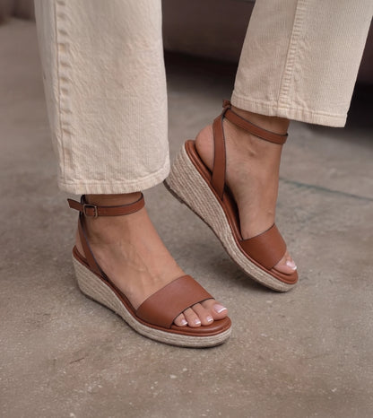 Espadrille Wedges with Ankle Strap - Tan