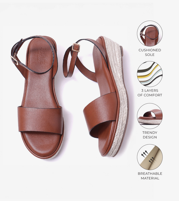 Espadrille Wedges with Ankle Strap - Tan
