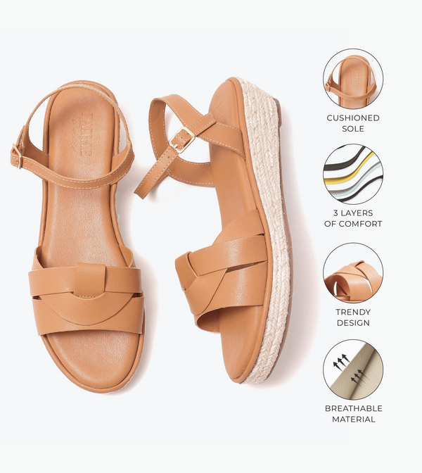 Double-Band Slide Wedges Ankle Strap - Dark Beige
