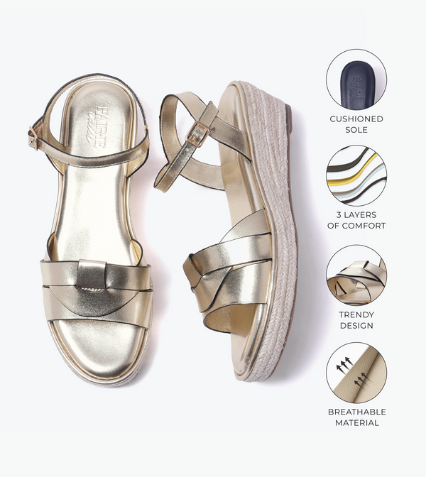 Double-Band Slide Wedges Ankle Strap - Light Gold