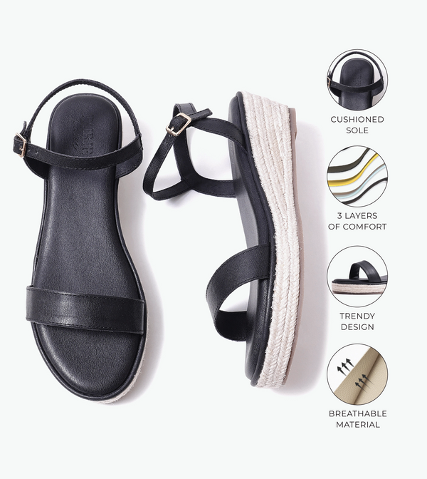 Two-Strap Espadrille Wedges - Black