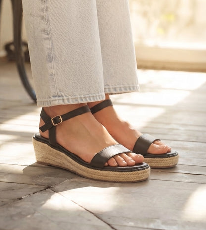 Two-Strap Espadrille Wedges - Black